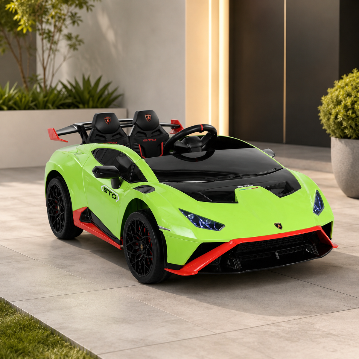 Lamborghini Huracán STO til Børn 12V - Grøn Sporty Model med LED og Musik
