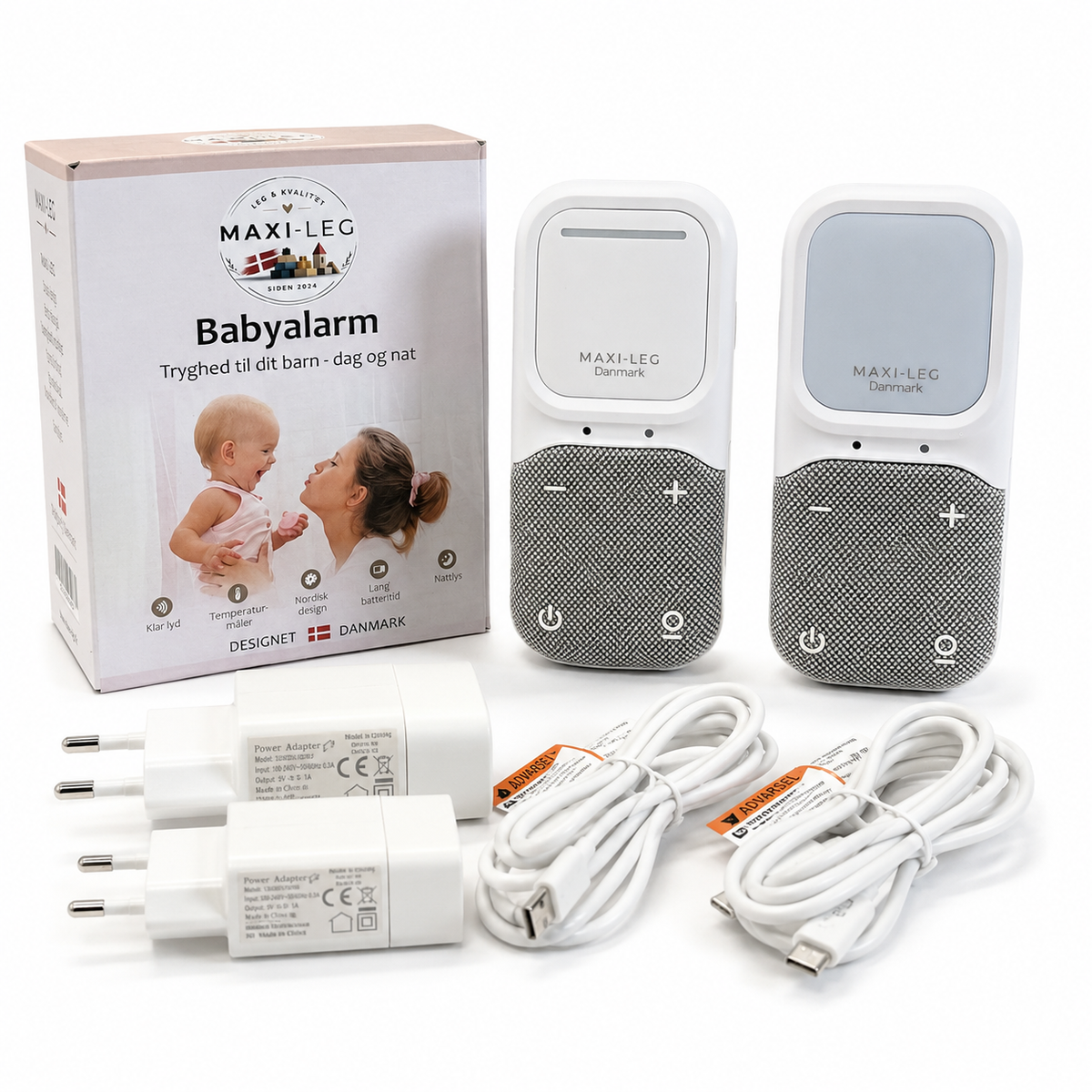 Maxi-Leg Babyalarm Pro – 300 m rækkevidde, to-vejstale & nattelys