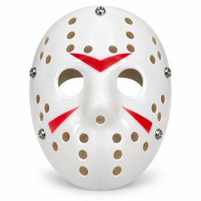 Hvid hockeymaske med røde detaljer