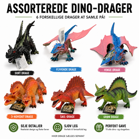 Dino drager til leg – 18 cm – assorterede