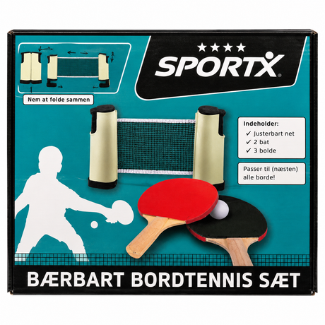Bordtennissæt med udtræksnet, 2 bat og 3 bolde