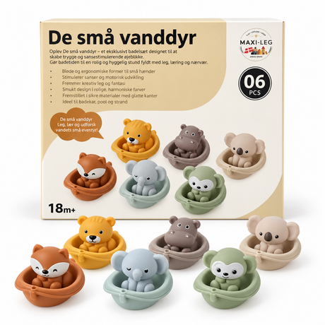 De Små Vanddyr - Badelegetøj med 3 Dyr og 3 Både, 6 Dele - Assorteret