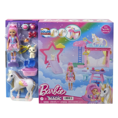 Barbie Touch of Magic legesæt med dukke og enhjørning