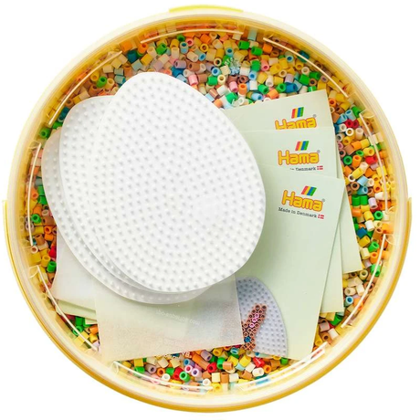 Hama midi perler Påske bøtte – 30.000 stk. med 3 æggeformede stiftplader