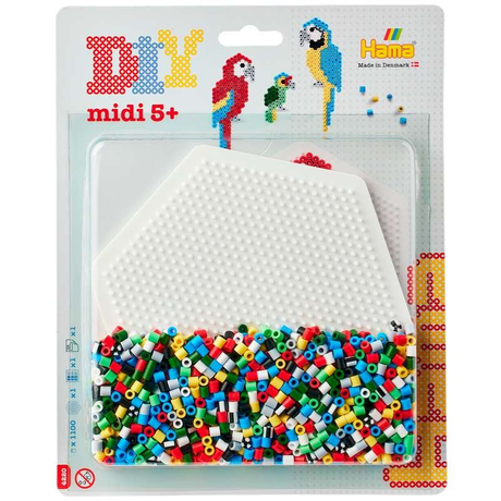 Hama midi blisterpak stor sekskant papegøjer – ca. 1.100 perler