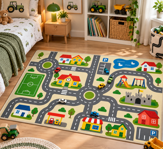 Legetæppe Mini Trafikby, 95x133 cm