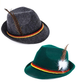 Oktoberfest Hat med Fjer - Grøn eller Grå (Assorteret)