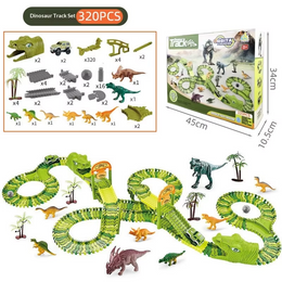 Stor dinosaur-racerbane med 2 biler - 320 dele