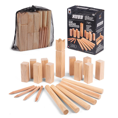 Kubb Vikingespil i Træ med Konge 25 cm