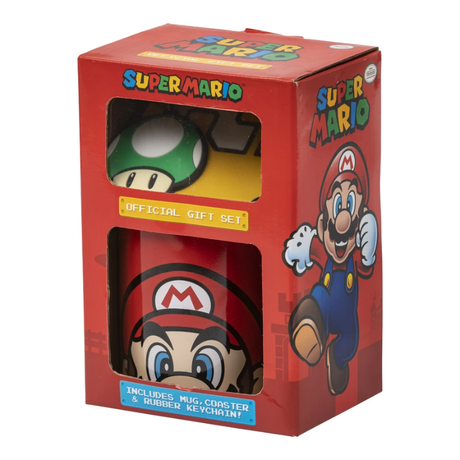 Super Mario - Gavesæt med Krus, Coaster & Nøglering