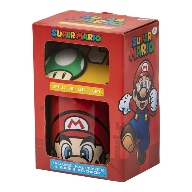 Super Mario - Gavesæt med Krus, Coaster & Nøglering
