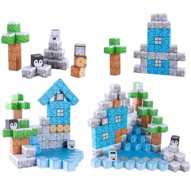 Magnetisk Byggesæt - Minecraft inspireret Vinterverden, 66 dele