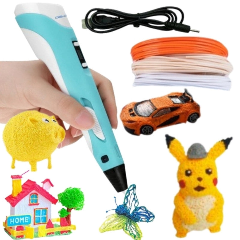 MaxiLegs 3D Pen Sæt med LED-display - Kreativ sjov (3 år+) - BLÅ
