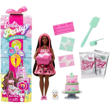 Barbie Party Unboxed Sorthåret - Legesæt med festartikler til fødselsdag