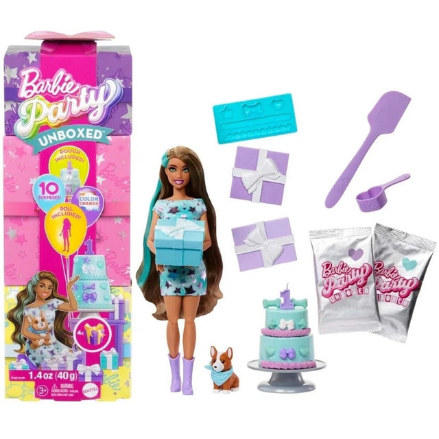 Barbie Party Unboxed Brunette - Legesæt med festartikler til fødselsdag