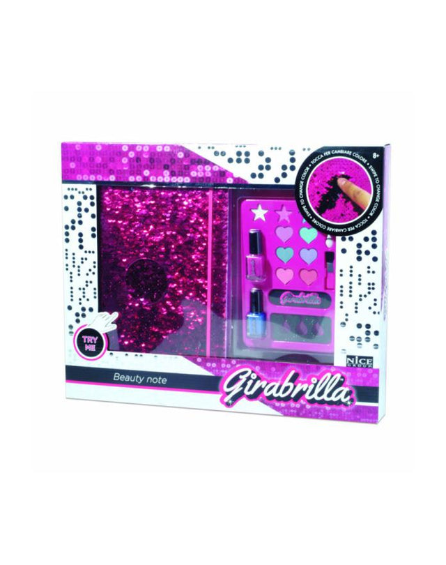 Girabrilla beauty notesbog med makeup og pailletter