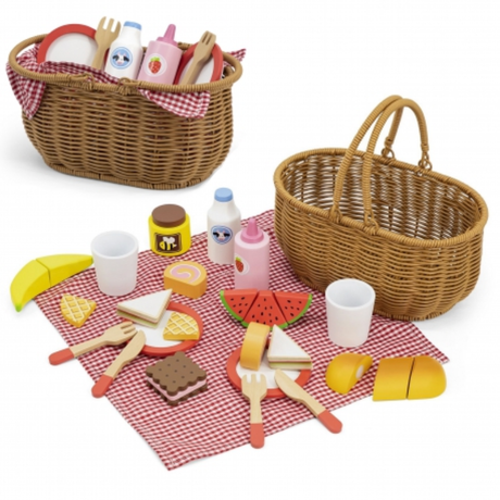 VIGA Træ Picnic Sæt i Kurv – 30 dele