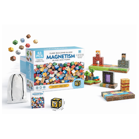 Magnetisk Byggesæt - 3D Minecraft inspirerede Klodser, 63 dele