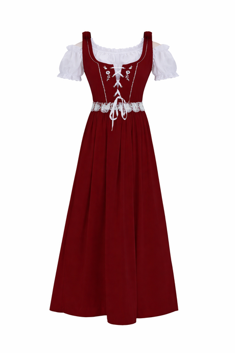 Tyrolerkjole / Dirndl Rød Lang – Oktoberfest Kjole (47 tegn)