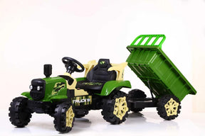 Grøn El Traktor til Børn 6V - Med Lad, LED og Musik