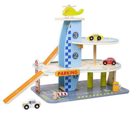 Classic World Parkeringsgarage i Træ med Biler og Helikopter