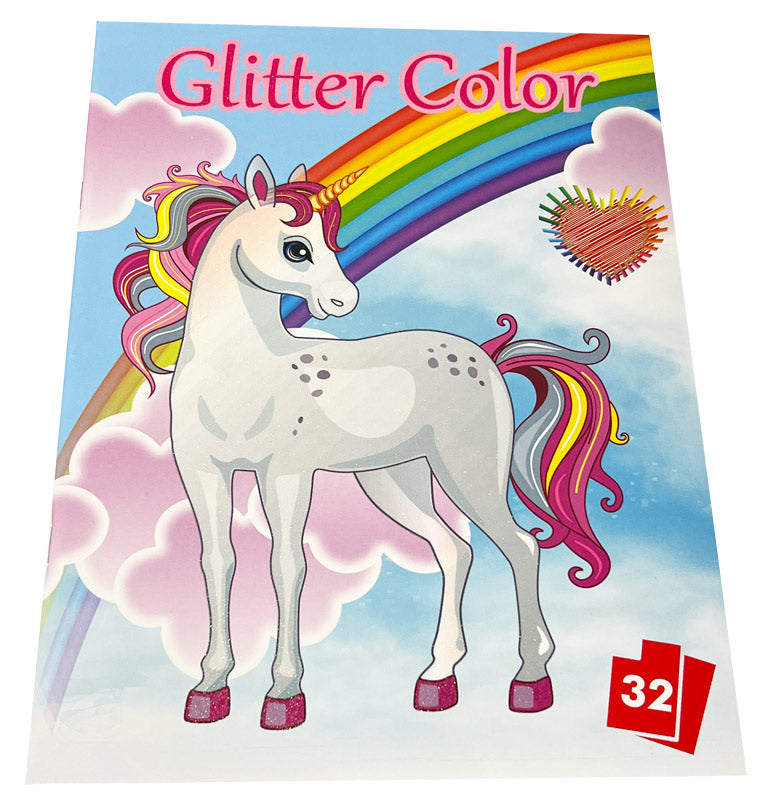 Glitter malebog med enhjørning