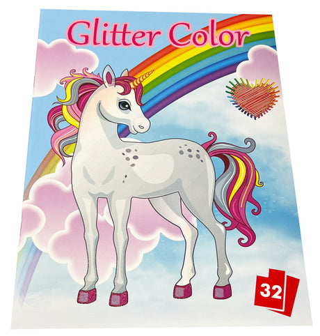 Glitter malebog med enhjørning