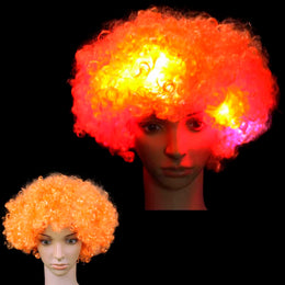 Paryk med LED lys - krøllet orange