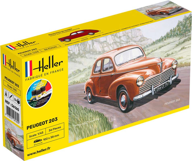 Heller Peugeot 203 1950 modelbil - komplet sæt
