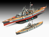 Revell Gift Set The Legendary Bismarck 1:700 + 1:1200 modelskib med lim og maling