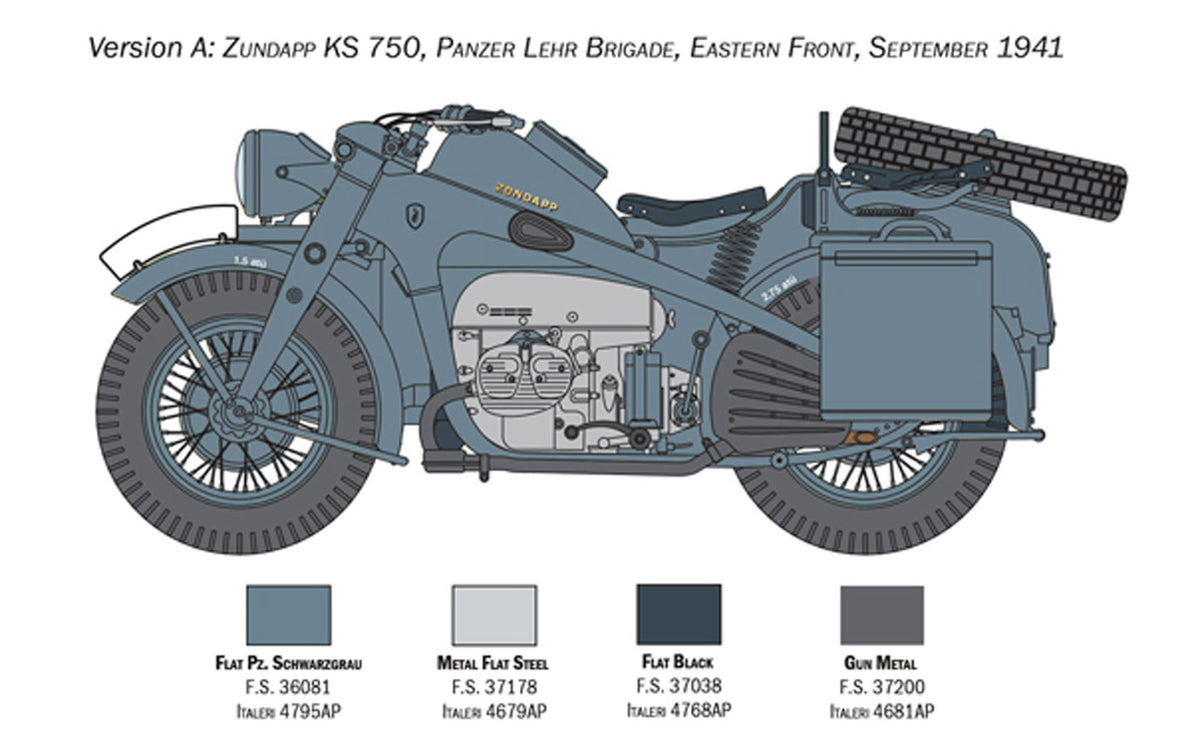 Italeri 1:9 ZUNDAPP KS 750 with Sidecar - Modelmotorcykel