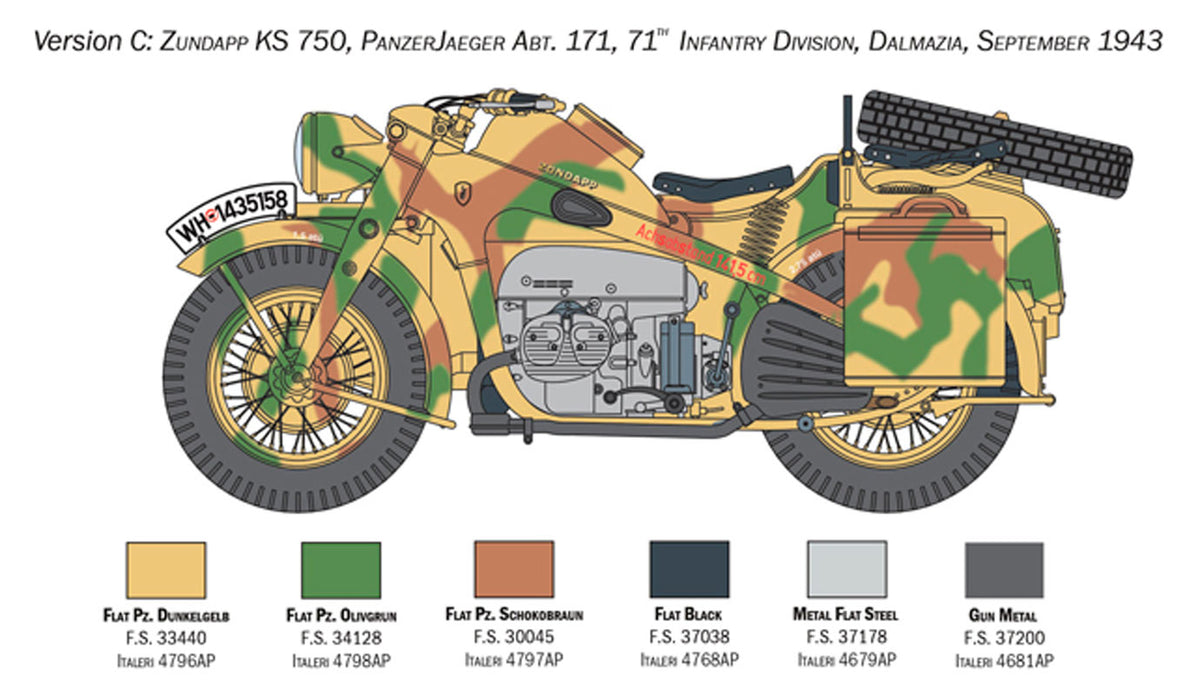 Italeri 1:9 ZUNDAPP KS 750 with Sidecar - Modelmotorcykel