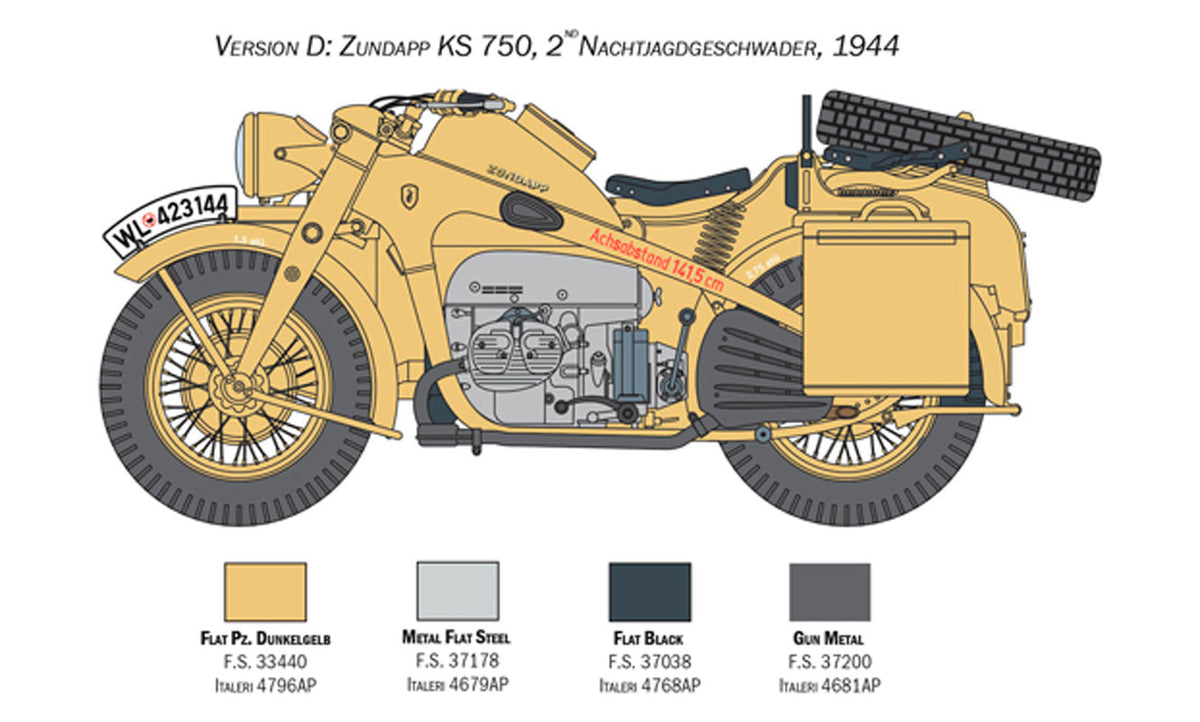 Italeri 1:9 ZUNDAPP KS 750 with Sidecar - Modelmotorcykel