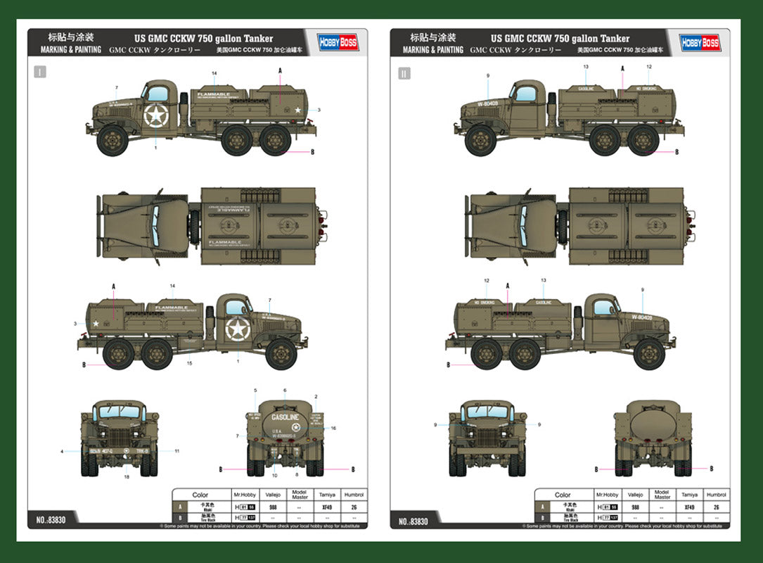 Hobby Boss US GMC CCKW 750 gallon Tanker 1:35 modellastbil