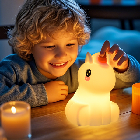Unicorn / Enhjørninge LED natlampe med fjernbetjening