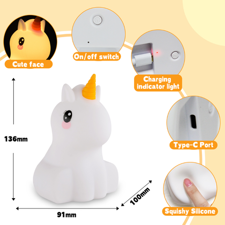 Unicorn / Enhjørninge LED natlampe med fjernbetjening