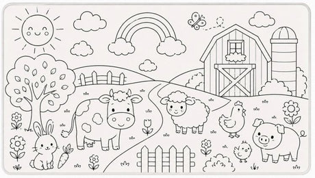 Farvelægningslegetæppe Bondegården, 50x90 cm, inkl. 8 tuscher