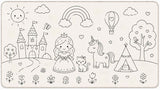 Farvelægningslegetæppe Prinsesse & Enhjørning, 50x90 cm, inkl. 8 tuscher