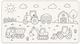 Farvelægningslegetæppe Gårdens maskiner, 50x90 cm, inkl. 8 tuscher