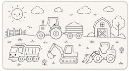 Farvelægningslegetæppe - Gårdens maskiner - 50x90cm, inkl. 8 tuscher