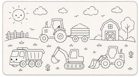 Farvelægningslegetæppe Gårdens maskiner, 50x90 cm, inkl. 8 tuscher