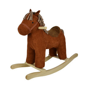Karamelfarvet gyngehest i ribfløjl med hestelyd