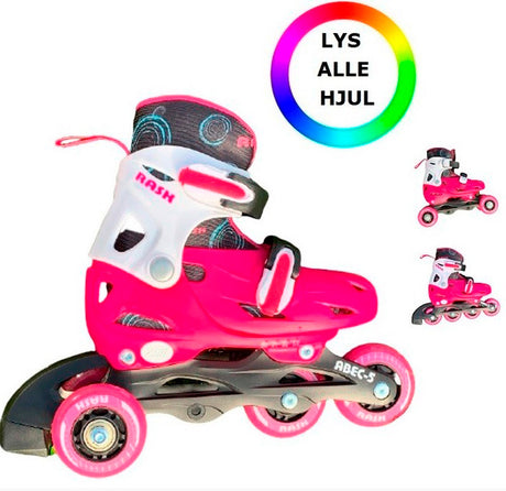 Rask 3 I 1 pink LED rulleskøjter