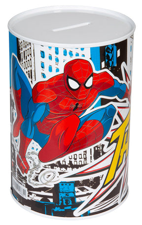 Sparebøsse i metal med Spiderman