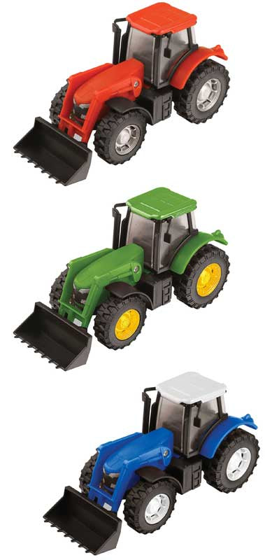 Traktor med frontskovl – assorterede farver