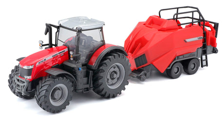 Burago Massey Ferguson traktor med halmpresser
