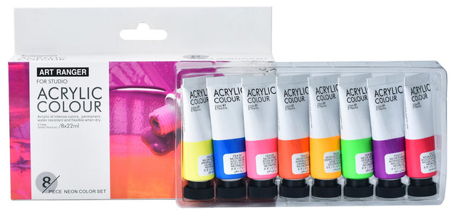 Akrylmaling 8 x 22ml. neon farver