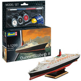 Revell Model Set Queen Elizabeth II - 1:1200 Modelskib med lim og grundmaling