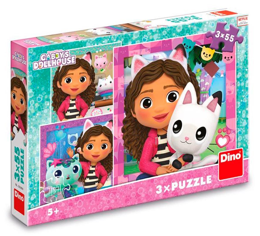 Dino puslespill 3 x 55 brikker - Gabbys Dollhouse