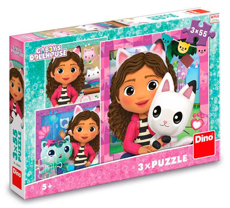 Dino puslespill 3 x 55 brikker - Gabbys Dollhouse